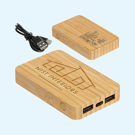 FSC® Bamboo 5000mAh Dual Port Power Bank with Wireless Char